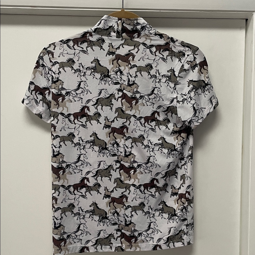 Kerrits White Polo with Brown & Olive Horse Print - Picture 2 of 3